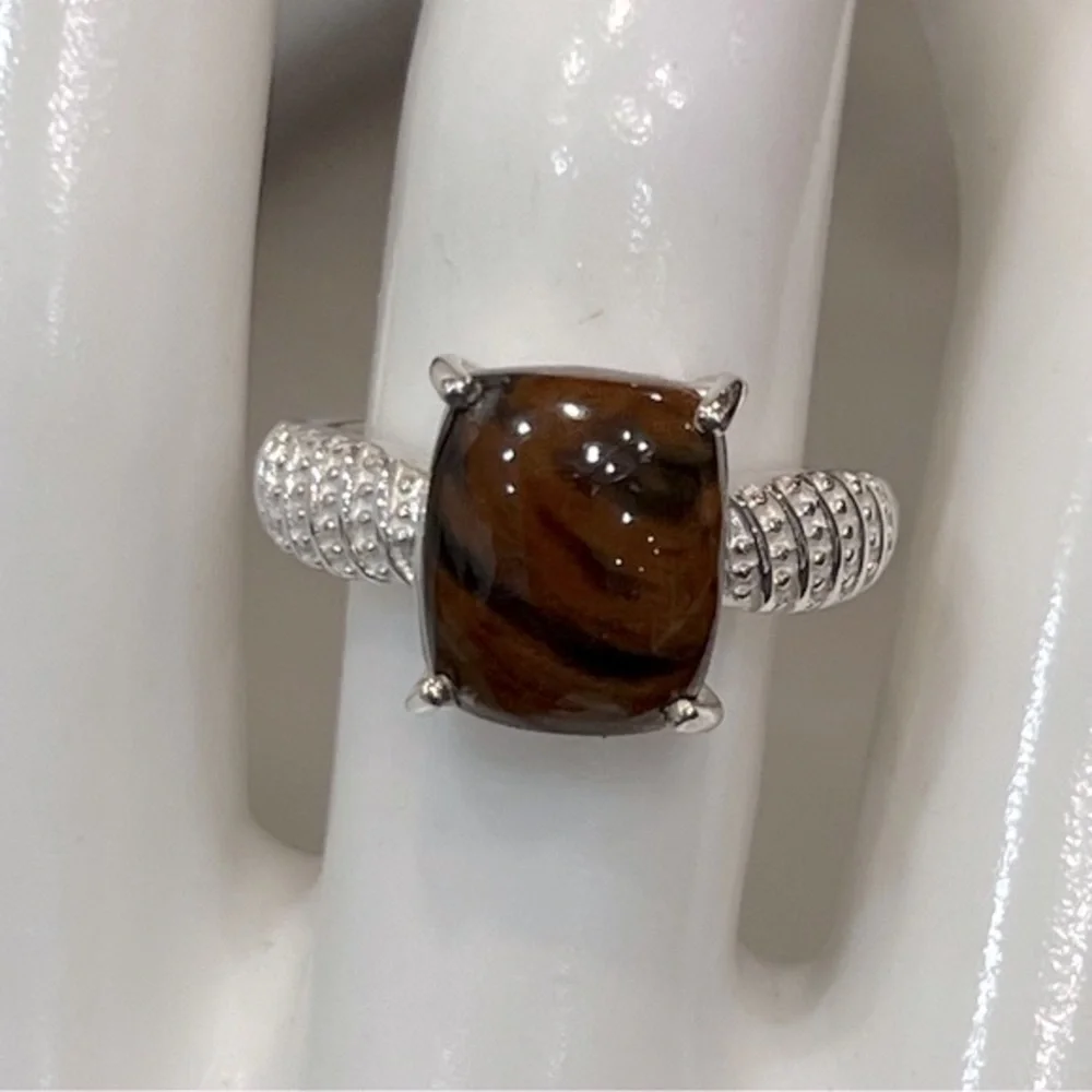 Coffee Obsidian Sterling Silver Ring Sz 8